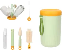 Allecto Plus - Reinigingsset voor Babyflesjes - 7-delig - Draagbaar - Droogrek - Reinigingsborstel - Babybenodigdheden - Groen
