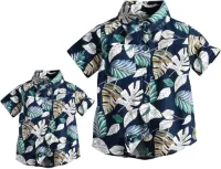 Allecto Plus - Vader en zoon Hawaiiaanse shirts set met tropische bloemen en bladeren print - Familie strandkleding
