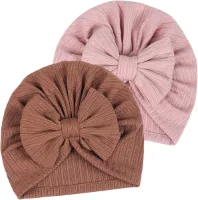 Allecto Plus - Zacht Rekbare Babyhoedjes in Roze/Bruin - Set van 2 - Voor Pasgeboren Baby
