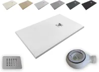 Antislip Douchebak Extra Plat 180 x 90 cm - Leisteen Textuur, Incl. Afvoerventiel, Wit