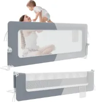 Aufun bedhek 200 cm bedhek bedhek kinderbedhek 180 graden opklapbaar babybedranden luchtig net in hoogte verstelbare veiligheidsrail bed (grijs + lichtgrijs)