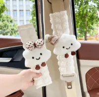 Autogordel Hoes - Autogordel Beschermer - Set Van 2 - Gordelkussen Kind - Kind Veilgheid - Gordelhoes - Seatbelt Cover - Ruche - Ruffle - Wolk - Cloud - Wit - White -