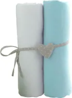 BABYCALIN 2 vellen Babydeken Turkoois wit 70 x 140 cm - Jersey - 130gr / m²