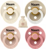 BIBS fopspenen met naam - T1 -Dusty Pink , Ivory, Blush en Glow vanilla - 0-6 maanden - spenen - speen - fopspeen - BolleToet speenzakje