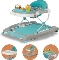 BRONEA® 4-in-1 Loopstoeltje vanaf 6 maanden | Babywalker met schommelfunctie en speelpaneel met muziek | in hoogte verstelbaar & klapbaar | Geruisarme wielen en remmen - blauw turquoise