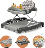 BRONEA Loopstoeltje baby 4-in-1 | Babywalker met schommelfunctie en speelpaneel met muziek | In hoogte verstelbaar en klapbaar| Loopstoel met geruisloze wielen en remmen