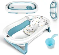 Baby Badje Met Standaard - Babybadje - Inklapbaar Bad - Bad Baby Met Kussen - Zitbad - Opvouwbaar Bad Kinderen - Baby badje - Bath Bucket - Opvouwbaar bad baby - Babybadset 81 x 49.5 x 22.5 cm
