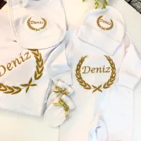 Baby Born Kleertjes - Gepersonaliseerd Naam Geborduurd Baby Geboorte set 5 Baby Geschenksets Delige set, Baby shower cadeau set Ziekenhuis set - Nieuwe Babydeken Kussen Coming Home Outfits, New Baby G
