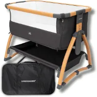 Baby Co-Sleeper Bedje - Wieg Voor Pasgeborenen 0-6 Maanden - Bedje Voor Ouders Met Wielen - Ademend Gaas - Comfortabel Matras - 7 Hoogte-instellingen - Schommelmodus - Grijs