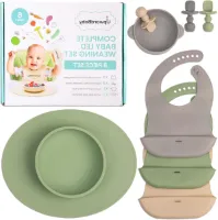 Baby Led Weaning Supplies - Zuigplaten Peuter - Zelf Feeding Spoons 6 maanden Zuigkommen & Siliconen Plates - Peuter Plates and Bowls Set Eating - First Stage BLW Utensils 6-12 maanden - Upward