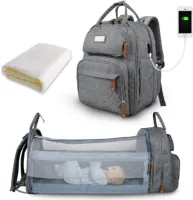 Baby Luiertas Rugzak Met Aankleedkussen – Grote Waterdichte Commode Rugzak – Unisex Babytas Met Veel Vakken – Stijlvol En Functioneel – Lichtgrijs