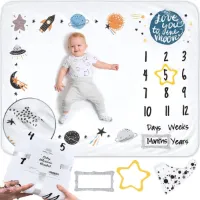 Baby Mijlpaaldeken voor Jongens - 152,4 x 101,6 cm - Ultrazachte Deken voor Pasgeborenen - Ruimte Thema - Perfect als Cadeau voor Babyshowers
