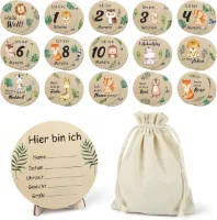Baby Milestone Cards - Houten Mijlpalen - 30 Mijlpalen op Schattige Houten Schijven als Cadeau voor Geboorte en Babyshower - Cadeau-ideeën voor Aankomende Moeders en Ouders - Voor het Eerste Babyjaar