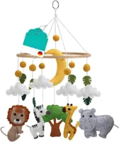 Baby Mobiel Voor Ledikant - Safari Dieren Van Vilt - Mobiel Voor Babybed & Luiertafel - Handgemaakt Windspel - Unisex Decoratie & Cadeau - Kleine Kerstcadeaus