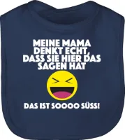 Baby Slabbetje - Spreuken - Emoticon - Mijn moeder denkt echt dat ze hier de baas is. Dat is zó schattig! - One Size - Marineblauw - babyshowercadeau voor een jongen, grappige babydingetjes, echte spr
