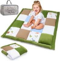 Baby kruipdeken, boxinzet, 100 x 100 cm, fluweel, dikke kruipdeken, patchwork, gevoerd, speelmat, vloermat met tas, katoen met fluwelen dinosaurus