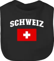Baby slabbetje - WK 2026 Fan Merchandise - Zwitserland Letters met Vlag | Zwitserland - One Size - Zwart - Europees Kampioenschap Zwitsers Europees Kampioenschap Voetbal 2022 Duitsland WK