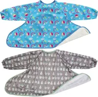 Baby slabbetje met lange mouwen, 2 stuks, wortel/appel-design, waterdichte slabbetjes, afwasbaar, pasvorm verstelbaar, lang slabbetje, bijpassend dienblad