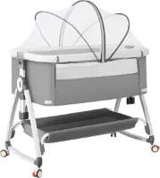 BabyBed - Wieg - Hoogte Verstelbaar - 360 Graden Wielen - Verbinding Naar Bed - Verstelbaar - Grijs