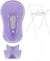 Babybad met standaard - Baby bad met standaard - Babybad set - Baby badje met standaard - Baby badset - 4-delige SET - Paars