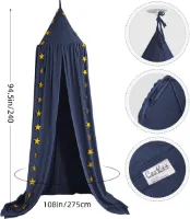 Babybaldakijn, bedhemel voor kinderen, kinderkamer, bedgordijn, katoen, decoratie, muggennet voor prinses, speeltenten, babybed en slaapkamer, decoratie met sterrenslinger (marineblauw)