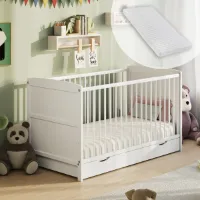 Babybed 60x120 met lade, ledikant, in hoogte verstelbare en afneembare sporten met matras | andere maten: 70x140cm | 60x120cm: vanaf de geboorte tot 3 jaar, wit