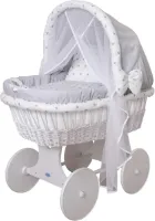 Babybed set met materialen, XXL, handkar, compleet, 54 modellen, frame/wielen wit, stofkleur grijs/sterren grijs