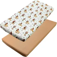 Babybedje hoeslaken 90 x 200 cm, 2 stuks leeuw bruin groen