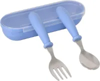 Babybestekset, babyvork en lepelset, roestvrij staal, peuterbenodigdheden, lepel, vork, serviesset met opbergdoos voor baby