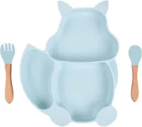 Babybordkom, serviesgoed voor babyvoeding, mini-siliconen placemat voor babyborden, antislip babybord met zuignap, kinderbord met zuignap, BPA-vrij (eekhoornas)