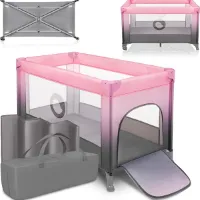 Babybox, kinderbed, reisbed vanaf de geboorte tot 15 kg, zij-ingang, beveiligingssysteem LockGuard, blokkade van de wielen, draagtas, inklapbaar (roze ombre)