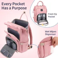 Best Baby-luierrugzak, luiertas, rugzak met aankleedkussen en kinderwagenhaak, waterdichte rugzak voor onderweg (roze)