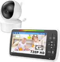 Babyfoon Met Camera - Bestverkocht - Baby monitor - Voedingstimer - 6 muziekjes - 5 Inch Beeldscherm - HD Camera - 360° rotatie - 2-weg audio - Infrarood nachtzicht - Bewegingsdetectie En Meldingen