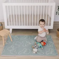 Babymat, kindermat, speelmat, 180 x 200 x 1 cm, omkeerbaar en niet-giftige dik, opvouwbaar, waterdicht schuim, kindertapijt, kruipmat, speeltapijt (90 x 120 cm, salie)