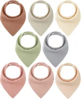 Babyslabbetjes, 8 stuks, driehoekige doek, katoen, mousseline, halsdoeken, zachte spuugdoek, absorberend, met drukknopen, voor jongens en meisjes
