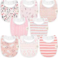 Babyslabbetjes voor jongens en meisjes, set van 8 biologisch katoenen slabbetjes om te tanden, slabbetjes, baby meisjes en jongens, groot slabbetje voor zuigelingen, peuters (zoete charm)
