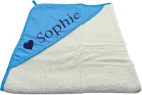 Badcape met eigen naam - blauw-wit - 1 stuk  - met GRATIS geborduurde naam