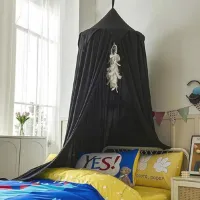 Baldakijn voor Kinderbed met Kwastjes en Muggennet - Effen Gordijn voor Kinderen (Zwart, 65 cm)