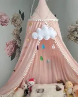 Baldakijn voor kinderen, babybeddengoed, ronde koepel, hangend muggennet, kinderspeeltent, katoenen muggennet, kamerdecoratie voor kinderen (roze)