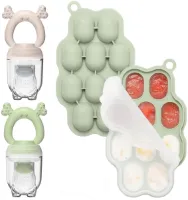 Bangosa - Baby Fruitspeen met Ijsblokjesvorm - Sabbelzakje met bijtring - Babyhapjes bewaarbakjes - siliconen Fopspeen – 2 stuks