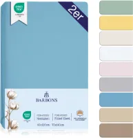 Barbons hoeslaken 70x140, 60x120 hoeslakens Baby, 100% Katoen, Babybedje Lichtblauw Set van 2