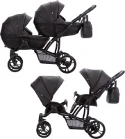Bebetto 42 PRO Duowagen - Eco Leer bekleding - Tweeling kinderwagen Eco leather - duo buggy 2 in 1 (2 wiegen + 2 zitjes) Black 04