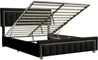 Bed 160x200 cm – Bedframe – Boxspring – Slaapbank – Opbergbed – Beige Fluweel – Hydraulische Opbergruimte – Stevige Houten Lattenbodem
