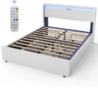 Bedframe met Opbergruimte – Opbergbed – Gestoffeerd Bed – Tweepersoonsbed – Boxspringbed – Met LED-verlichting – Metaal en MDF – 90x200 cm
