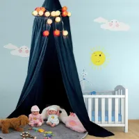 Bedhemel baldakijn van katoen canvas - decoratieve luifel voor kinderkamer - babybedhemel voor muggenbescherming en goede luchtcirculatie - hoogte 235 cm (donkerblauw) .
