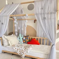 Bedhemel voor Kinderbed met Pompons en Decoratieve Sterren - 340 cm