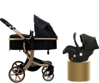 Bellaby Nieuwe Luxe Kinderwagen 3 In 1 Kinderwagen Met Autostoel- Zwartgoud