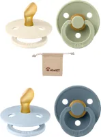 Bibs Blister | Met Monkiezz Speenzakje - maat 2 6-18 maanden - 4 stuks - Ivory - Sage -Baby Blue - Petrol - Orthodontisch