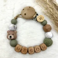 Blue or Pink - Speenkoord met naam - zwart/ grijs / panter - met ster - jongen - unisex - Speenketting - babycadeau - kraamcadeau-