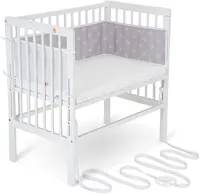 Bijzetbed voor Baby, Traploos in Hoogte Verstelbaar, Massief Wit Gelakt Beukenhout, Inclusief Comfort Matras en Netnestje